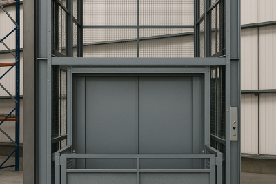 Afbeelding van een goederenlift met een hek op maat gemaakt Afbeelding van een goederenlift met een hek op maat gemaakt
